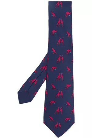 Hermès Corbata de seda con canguros estampados 2000 pre-owned