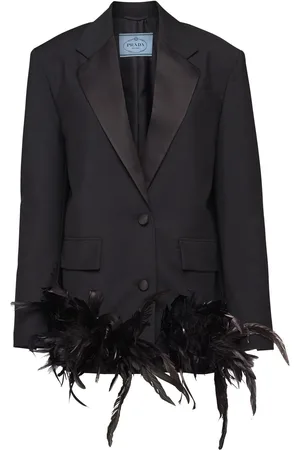 Prada Chamarra con botones y ribete de plumas