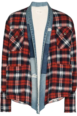 GREG LAUREN Cárdigan de mezclilla con estampado de cuadros
