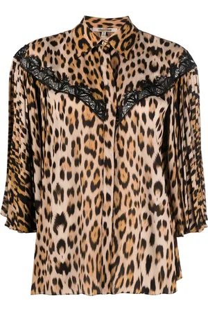 Roberto Cavalli Camisa con estampado de leopardo y detalles de encaje