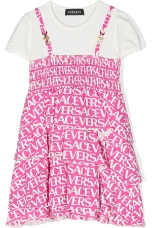 VERSACE Vestido con logo estampado y volantes