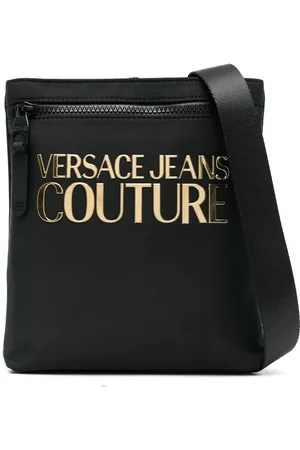 VERSACE Mochila tipo mensajero con placa del logo