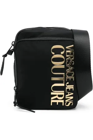 VERSACE Mochila tipo mensajero con placa del logo