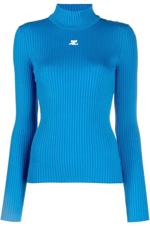 Courrèges Suéter tejido de canalé con logo estampado