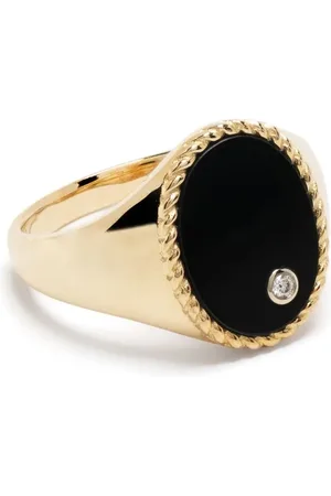 YVONNE LÉON Anillo de sello en oro amarillo de 9kt con diamantes y ónix