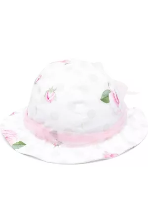MONNALISA Sombreros - Floral-print tulle-trim bonnet