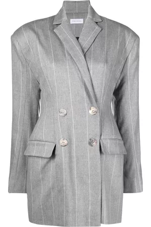 Ioana Ciolacu Blazer con rayas diplomáticas estampadas y doble botonadura