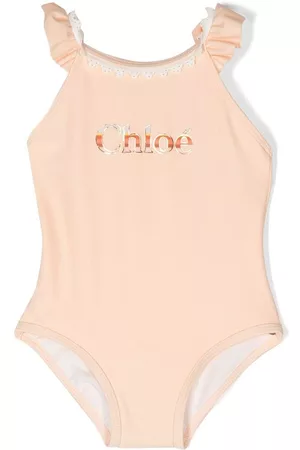 Chloé Traje de baño con logo estampado y volantes