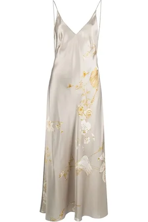 CARINE GILSON Vestido de seda estilo camisón con estampado floral