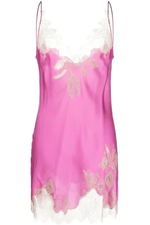 CARINE GILSON Camisón de seda con ribete de encaje