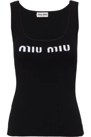Miu Miu Camiseta tejida de canalé con logo estampado