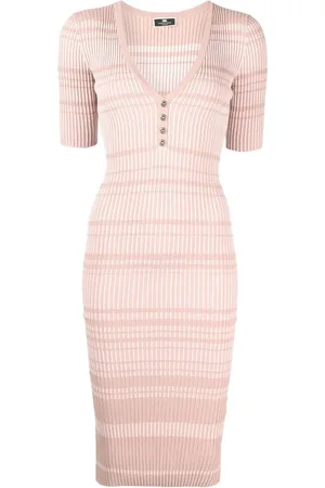 Elisabetta Franchi Vestido midi tejido de canalé con cuello en V