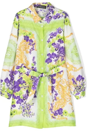 VERSACE Vestido camisero con estampado de orquídeas
