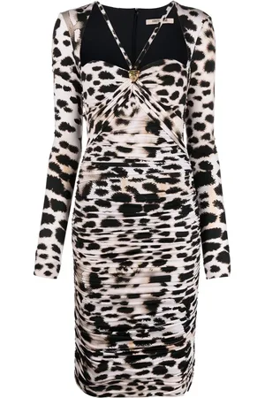 Roberto Cavalli Vestido fruncido con estampado de leopardo
