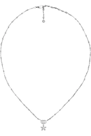 Gucci Collar con doble G y flores con diamantes