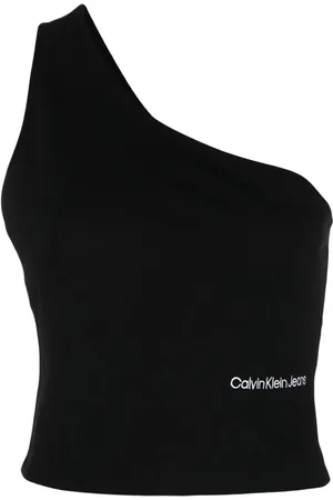 Calvin Klein Top corto con logo bordado y un solo hombro