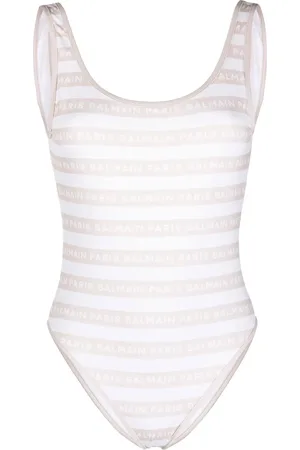 Balmain Traje de baño con rayas estampadas y logo
