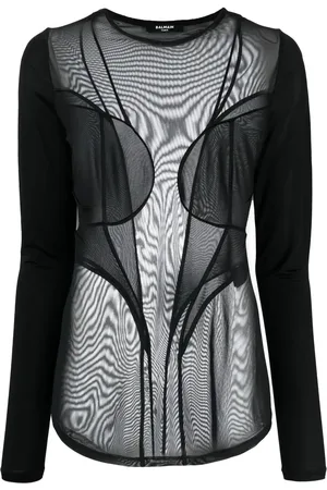 Balmain Top con paneles semitransparentes