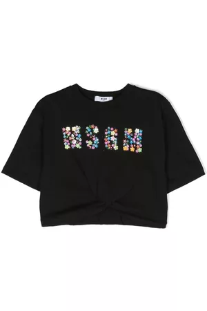 Msgm Playera corta con logo y motivo floral