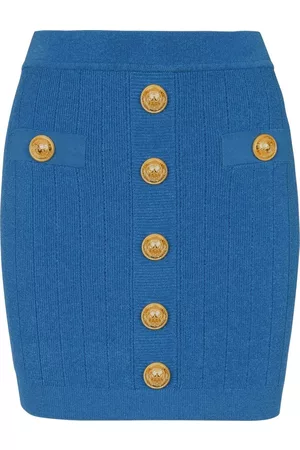 Balmain Falda corta de canalé con detalle de botones
