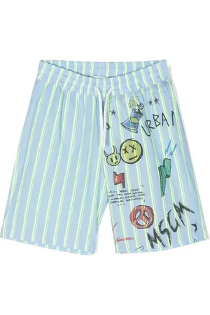 Msgm Shorts de playa con estampado gráfico y rayas