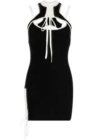 MONSE Vestido corto con ribete en contraste y agujetas