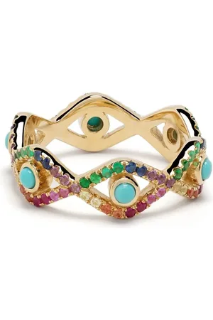 Sydney Evan Anillo Rainbow Evil Eye Eternity en oro amarillo de 14kt con gemas