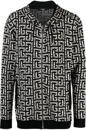 Balmain Hoodie tejida con monograma en intarsia