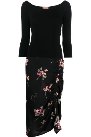 Twin-Set Vestido midi con diseño drapeado y estampado floral