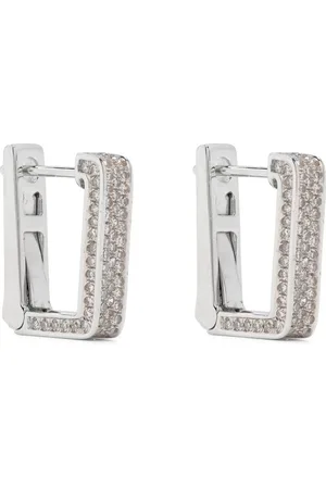 Shay Aretes Deco en oro blanco de 18kt con diamantes en pavé
