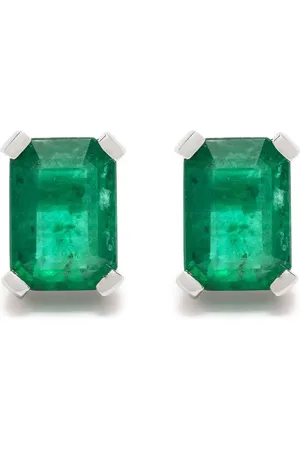 Shay Aretes en oro blanco de 18kt con diamantes y esmeralda