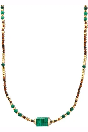 LUIS MORAIS Collar Hexagon en oro amarillo de 14kt con cuentas de malaquita