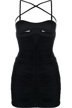 MUGLER Vestido midi con diseño fruncido y aberturas
