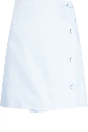 RAF SIMONS Falda corta de mezclilla con dobladillo deshilachado