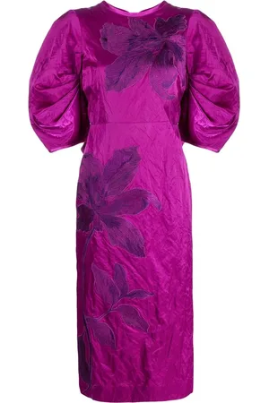 Erdem Vestido midi con bordado floral y mangas farol