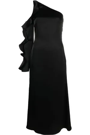 DAVID KOMA Vestido satinado con diseño asimétrico y ribete de volantes