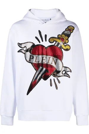 Philipp Plein Hoodie heart & dagger con logo de detalles strass