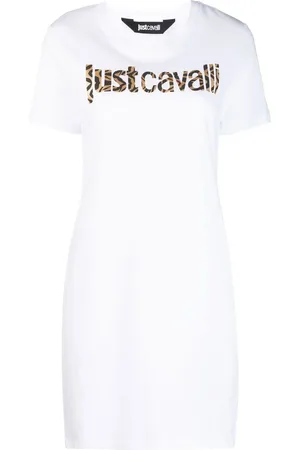 Roberto Cavalli Vestido estilo playera con animal print y logo