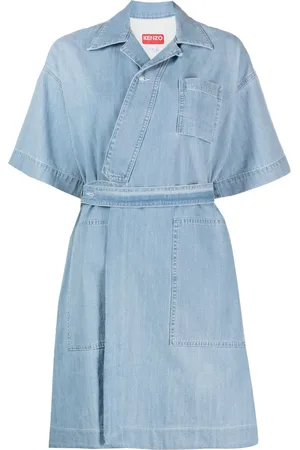 Kenzo Vestido de mezclilla cruzado con moño en la cintura