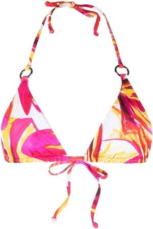 Louisa Ballou Top de bikini con tiro bajo y estampado abstracto