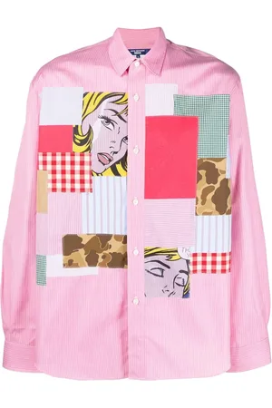 JUNYA WATANABE Camisa con motivo de rayas y parche gráfico