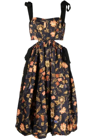ULLA JOHNSON Vestido con aberturas y estampado floral