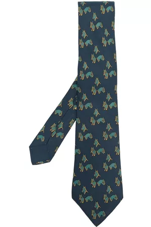 Hermès Hombre Corbatas - Corbata de seda con caballos estampados 2000s pre-owned