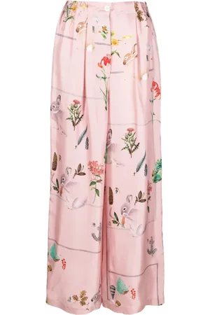 Lanvin Pantalones palazzo de seda con estampado de follaje