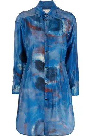 Marni Vestido camisero de seda con ilustración estampada
