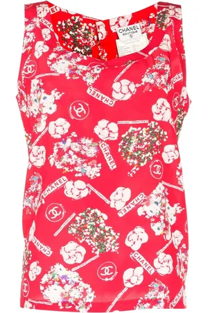 CHANEL Camiseta de seda con estampado de camelias 1990-2000