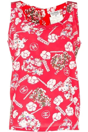 CHANEL Camiseta de seda con estampado de camelias 1990-2000