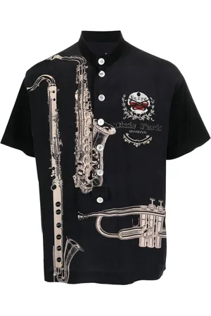 Gianfranco Ferré Camisa de seda con saxofón estampado 1990