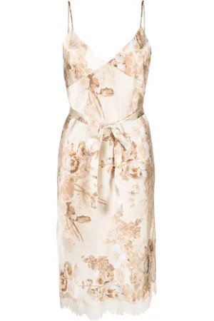 Gold Hawk Vestido de seda con detalle de encaje y estampado floral