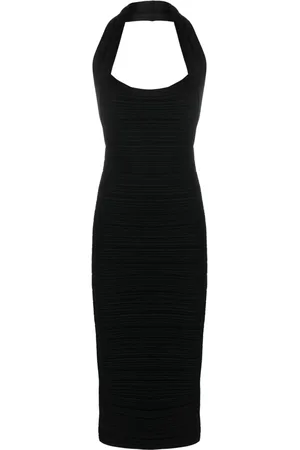Serafini Vestido midi de canalé con cuello halter